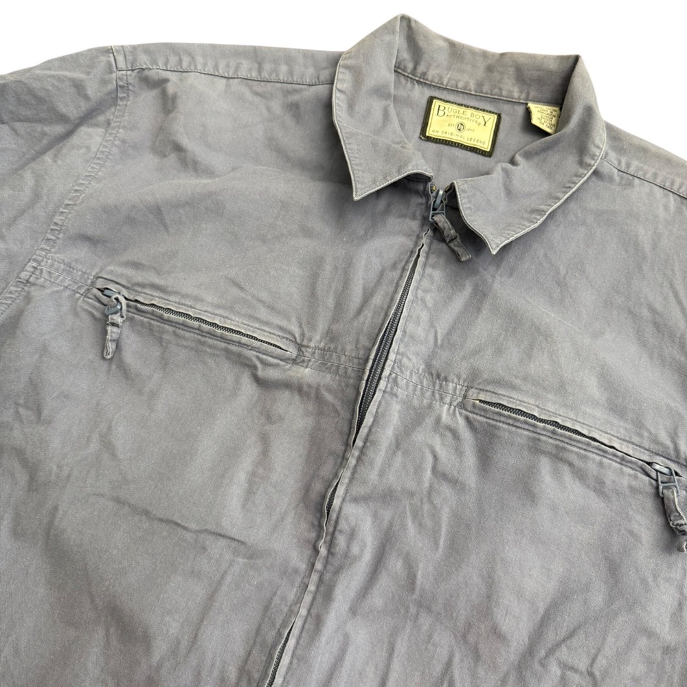 Bugle Boy Authentics Mens Short Sleeve Zip Up Casual Shirt‎ Blue Size L Vintage